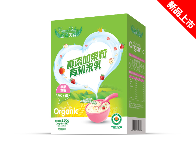 金諾貝嬰真添加果粒有機米乳蘋果草莓VC鐵盒裝