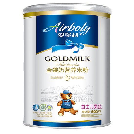 愛堡利益生元果蔬奶營養米粉500g聽裝